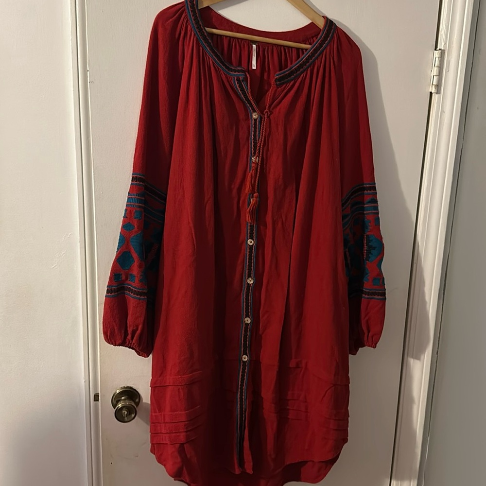 Free People In The Clear Embroidered Tunic Dress Size XL Boho